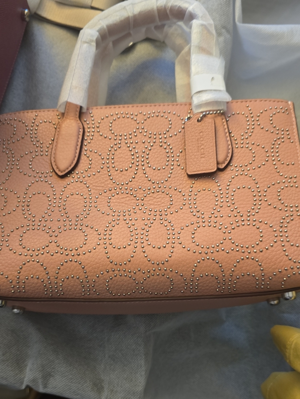 Coach Peachy Blush Pebbled Leather Studded Satchel